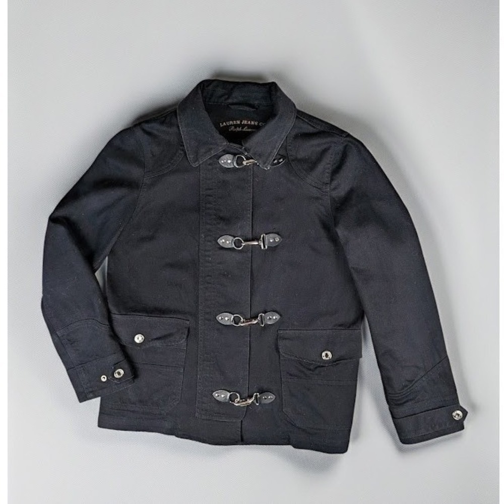 VTG Lauren Ralph Lauren Black Denim Toggle Utility Jacket Fireman Coat Women's M
